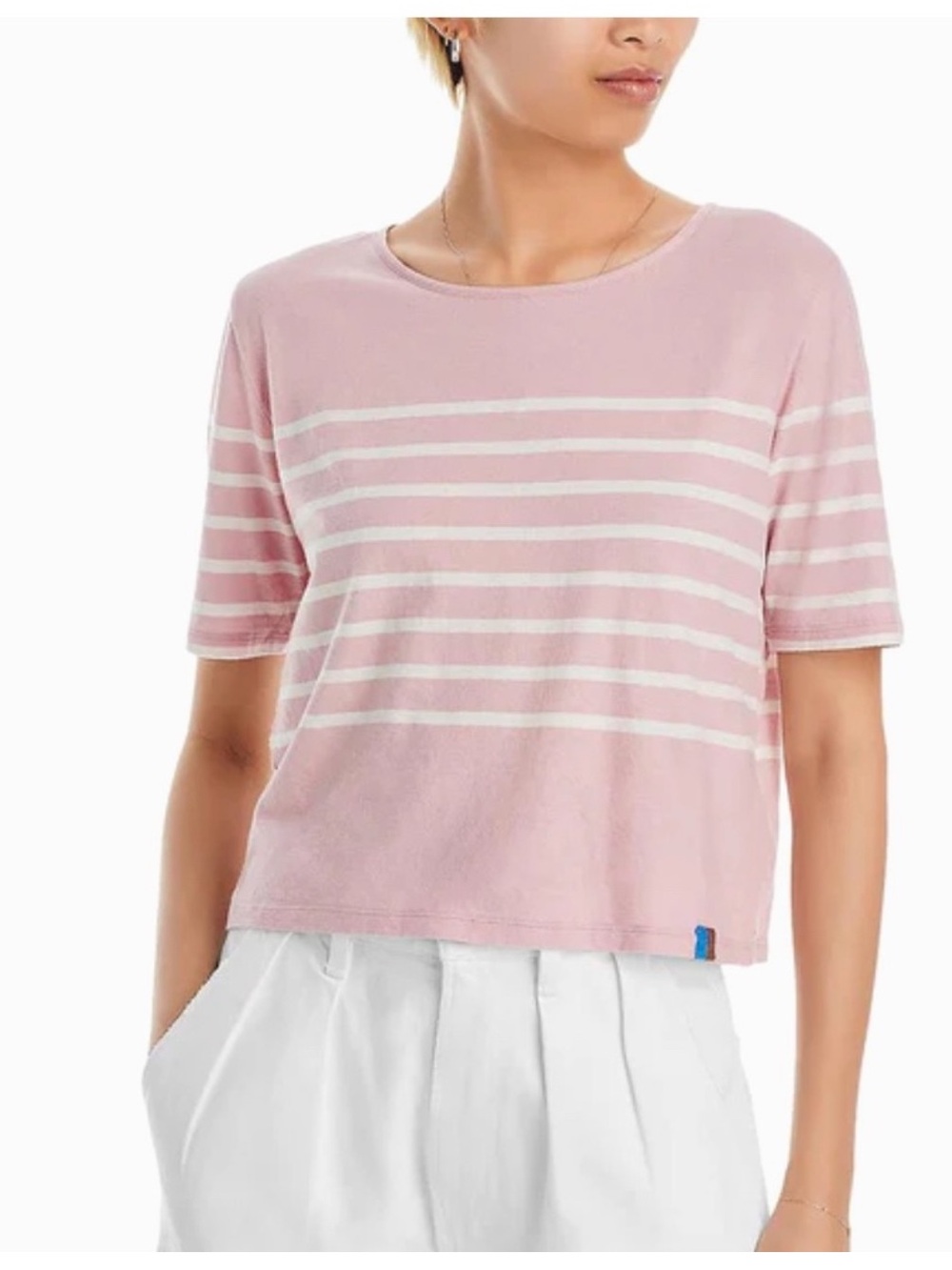 KULE “the malibu” dusty pink white Breton sailor striped cotton t-shirt medium